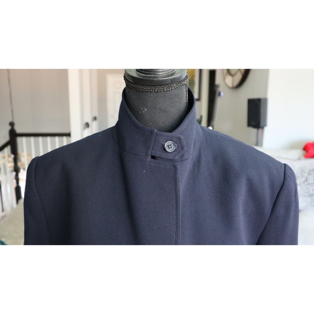Ralph Lauren Vintage 90s Navy Blue Wool Blazer Stand Mandarin Collar Womens 12 - Picture 3 of 8